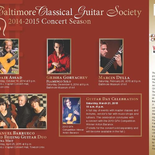 Baltimore Classical Guitar Society 2014-15 ad for 