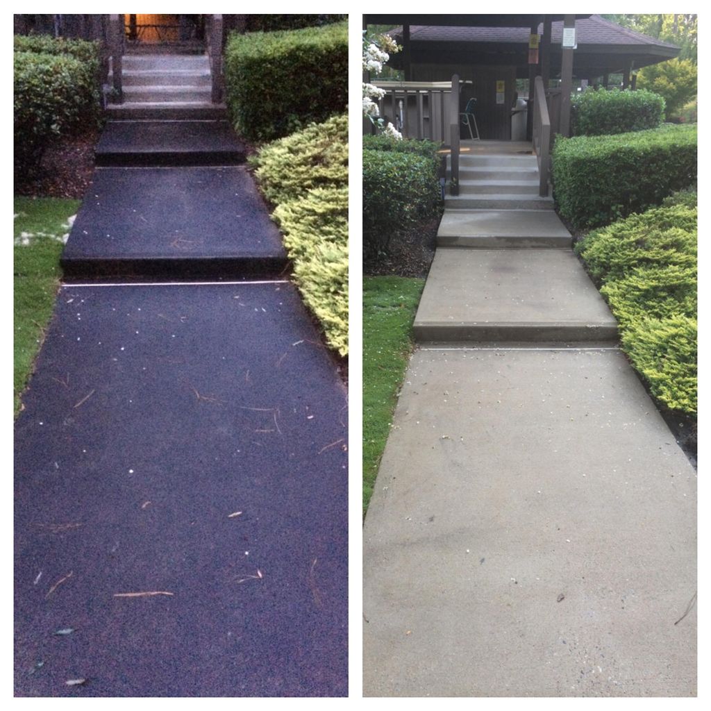 Before and after of a walkway in a neighborhood po