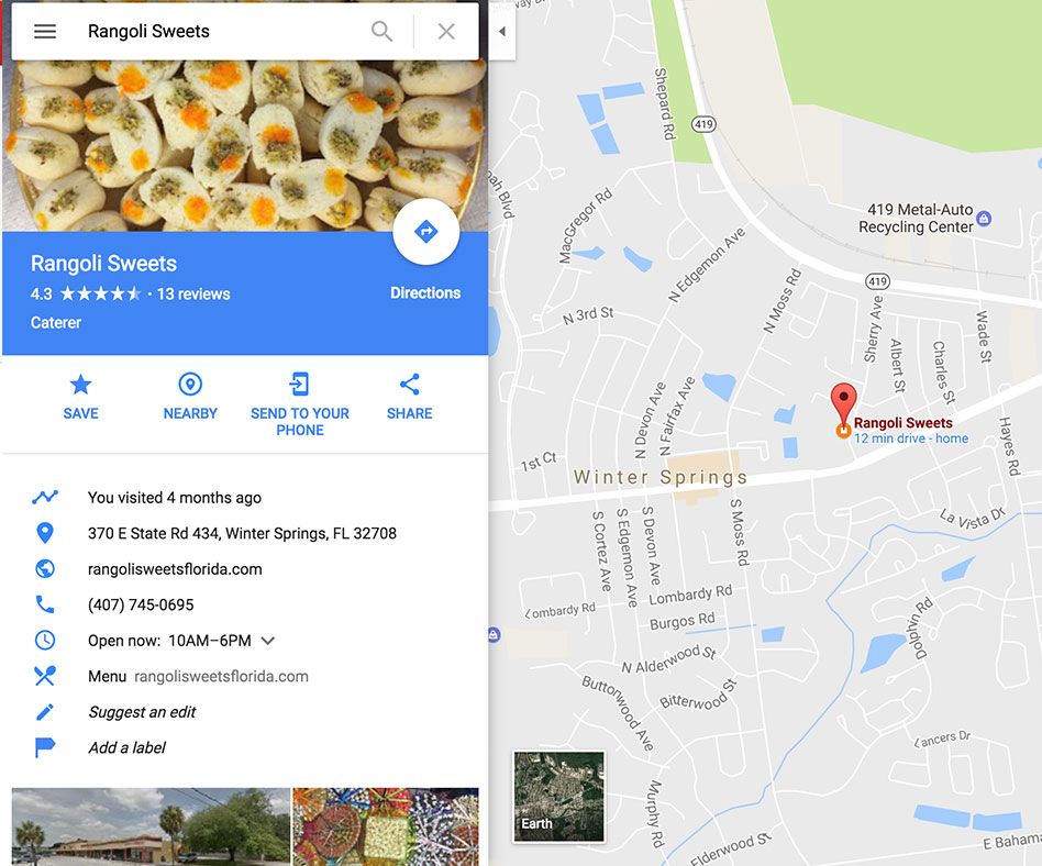 Rangoli Sweets Local Listing (Google Map)