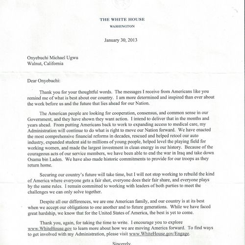 Letter from white house