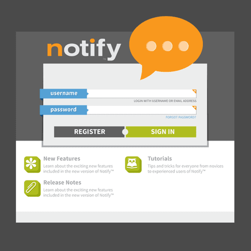 Login screen for Notify web application