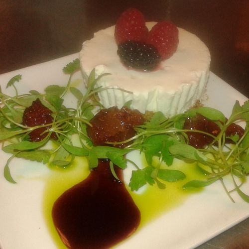 Grilled Honeydew Melon Cheesecake with Cherry Coul