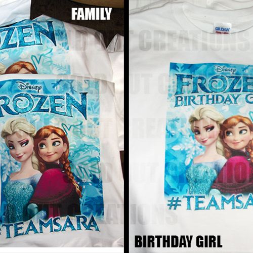 Sara's Birthday Themed "Frozen" Shirts.  
Sold Out