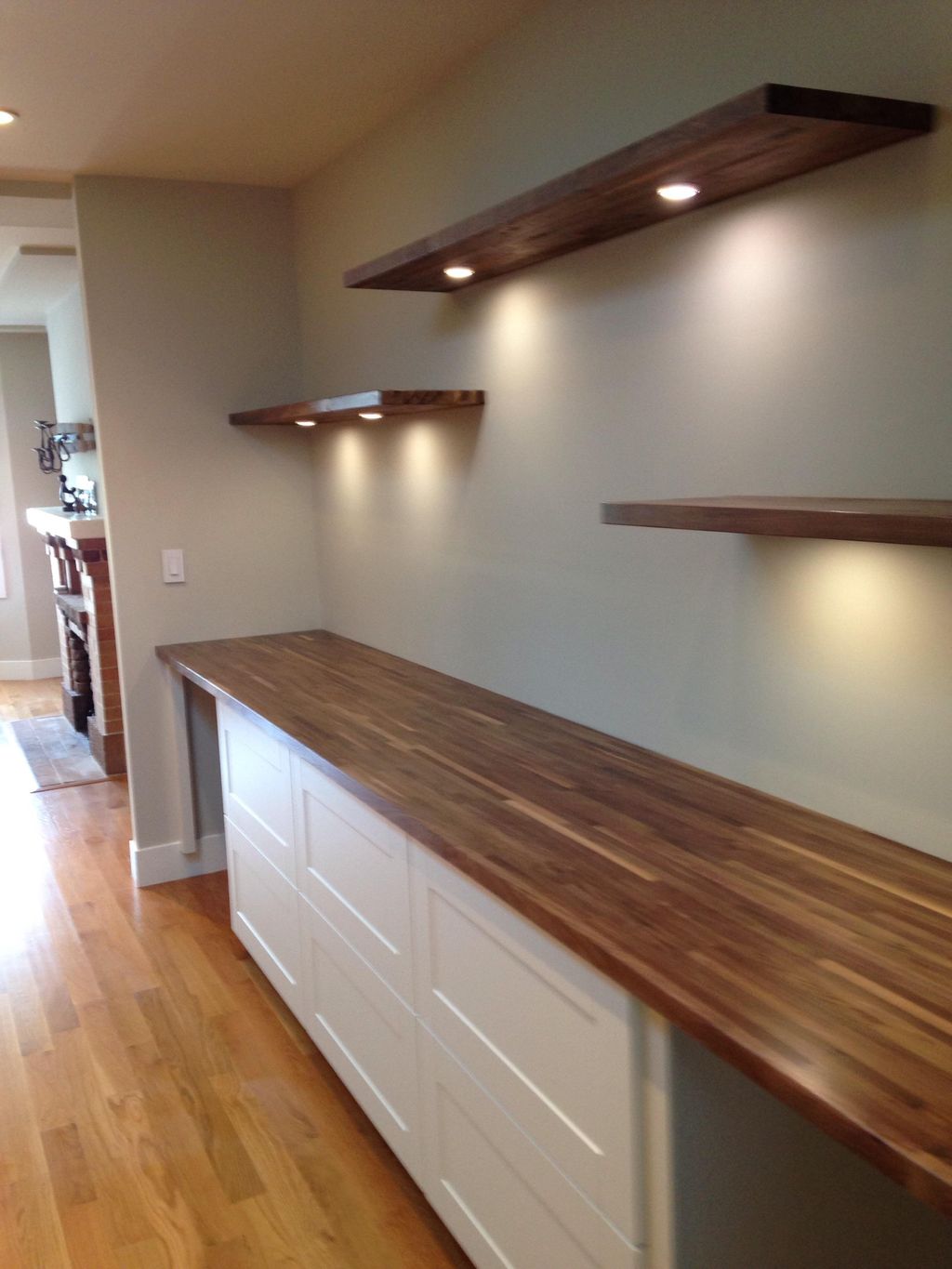 Cabinets with chopping block style countertop. Als