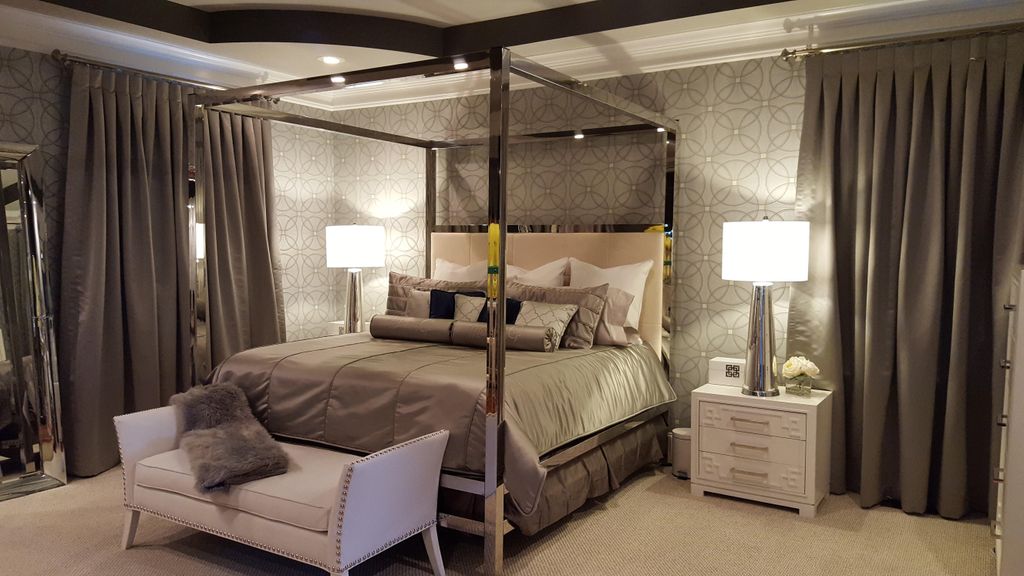 Drapery and bedding that shows a corded duvet, pil