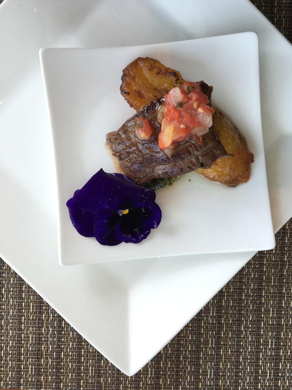 Skirt steak with chimichurri sauce & plantain. Mia