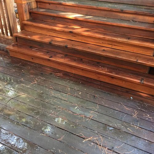 Deck is the before, stairs have been lightly power