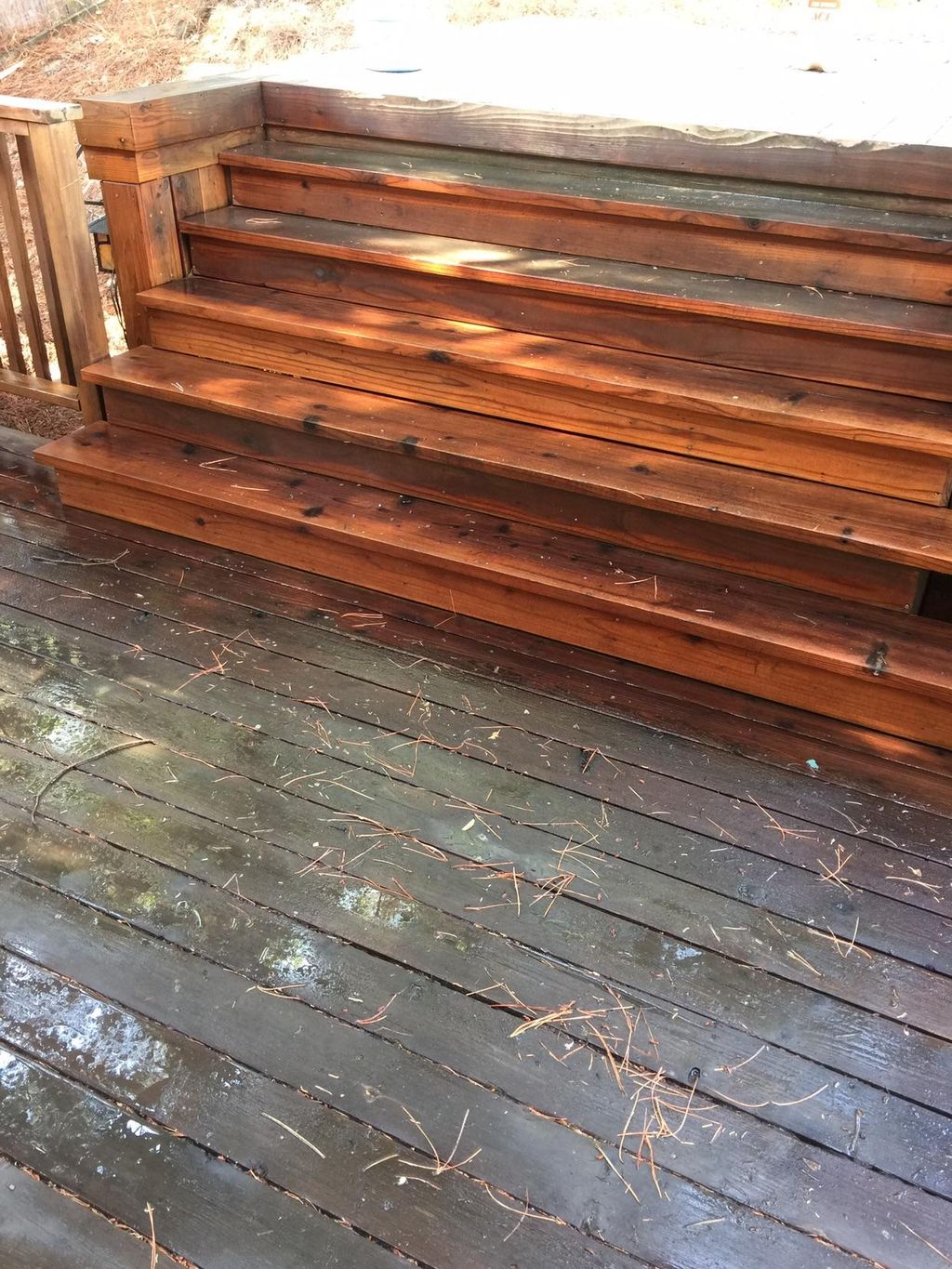 Deck is the before, stairs have been lightly power