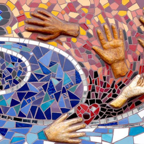"Hand to Heart", mosaic detail. This mosaic was co
