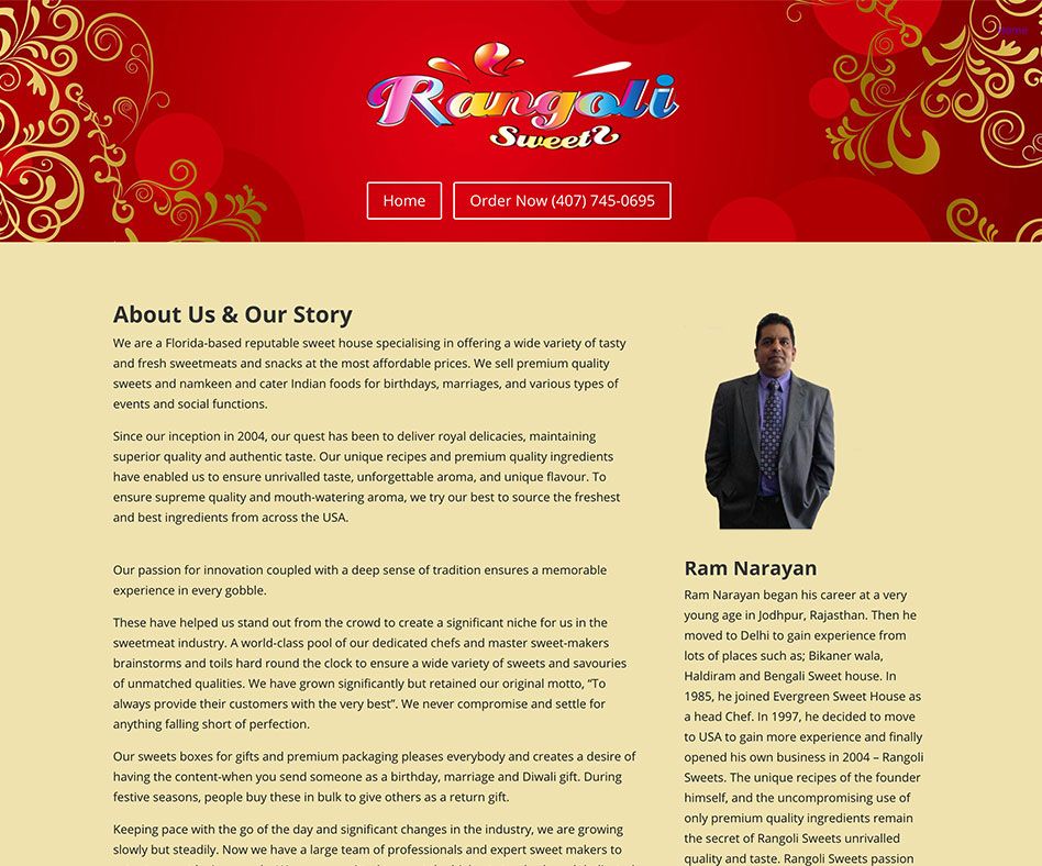 Rangoli Sweets Website About Us Page