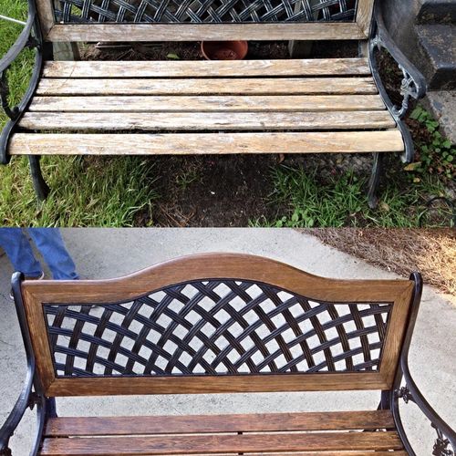 Bench restoration,antiqued staining process.