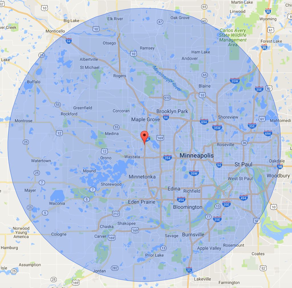 Our window cleaning/exterior cleaning service area