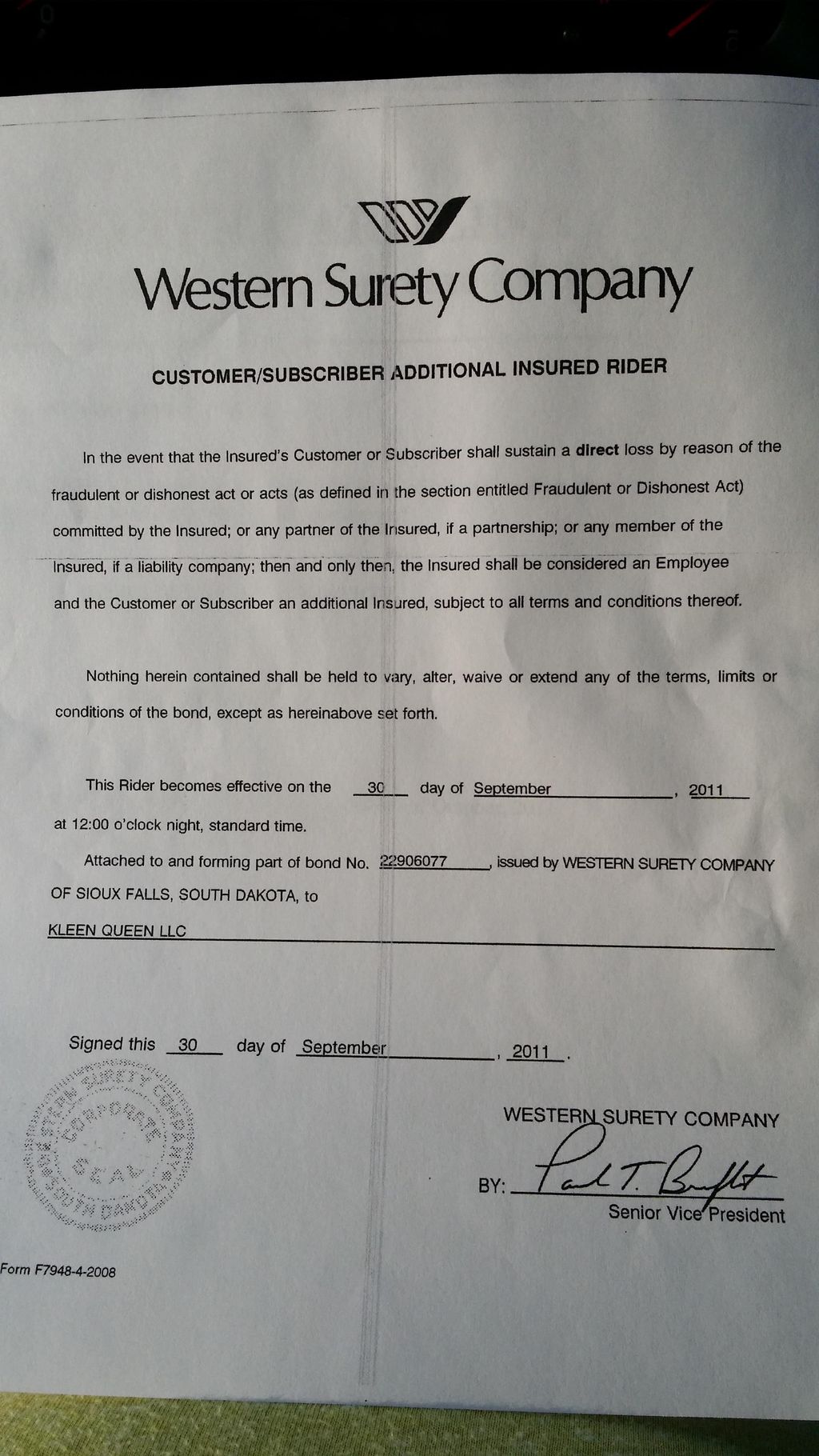 Kleen Queen LLC is also bonded and insured.