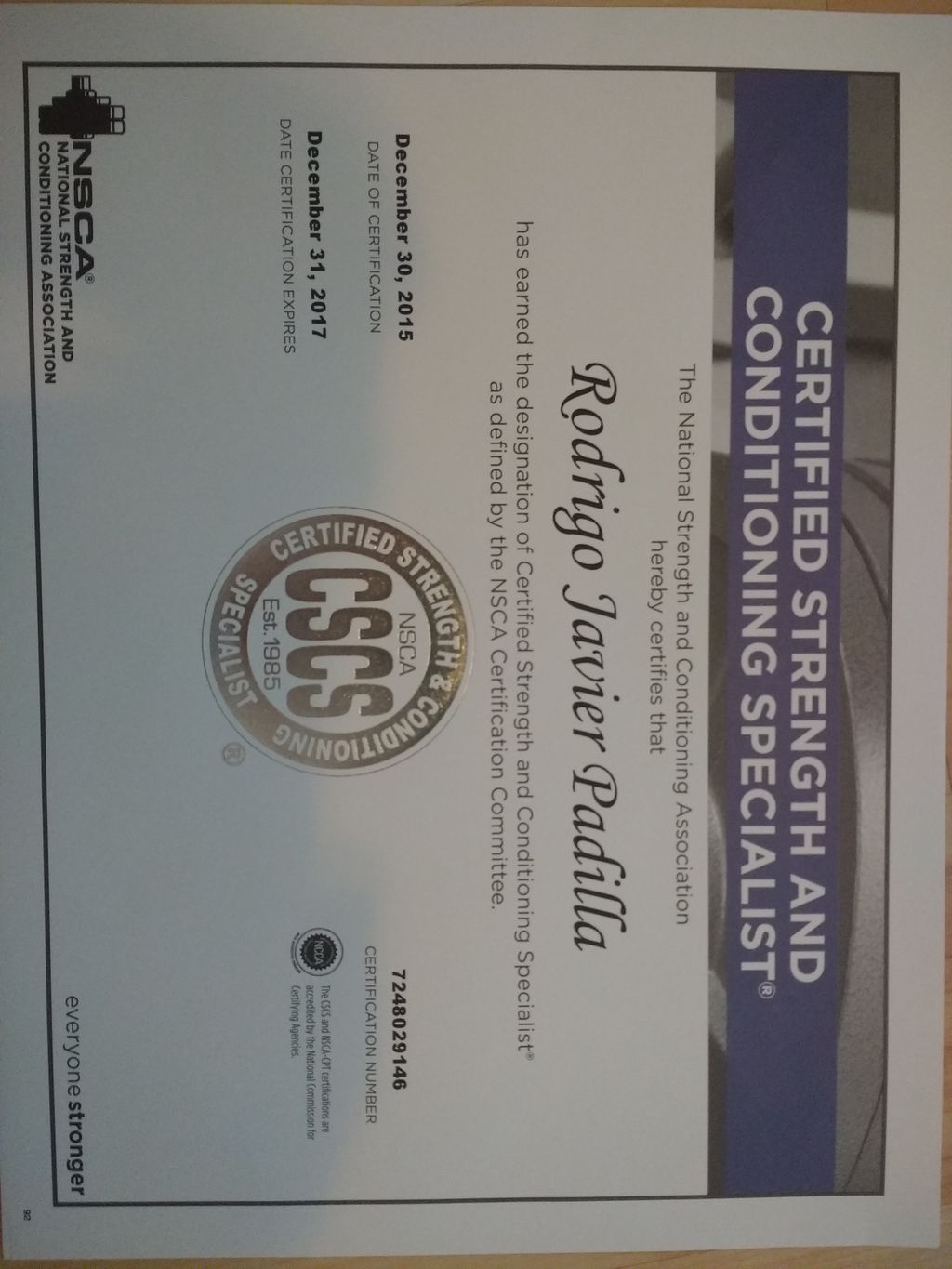 CSCS Certification.