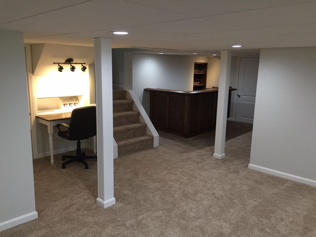 Basement remodel with custom bar