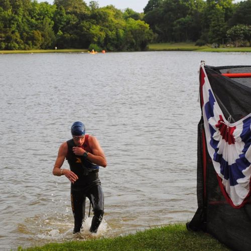Coming out of the water at a Triathlon event.