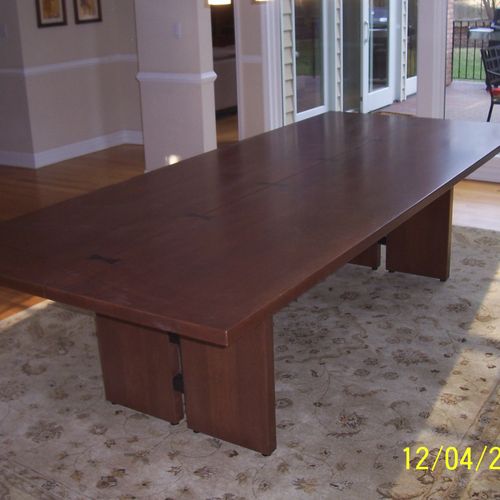 48" x 114" dining room table with dovetail inlays.