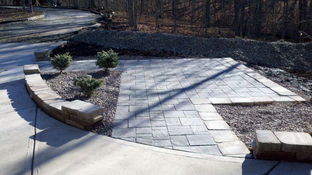 Paver patio, new plants, rock, retaining wall, lan