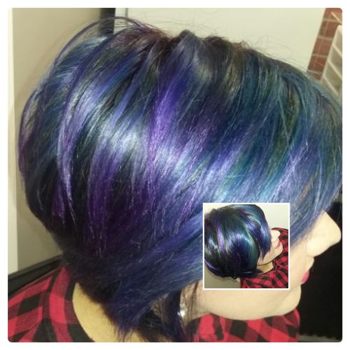oil slick inspired hair, finished with chi spot sh