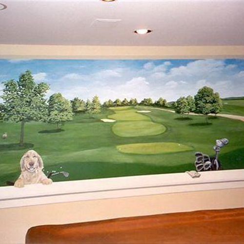 Basement golf mural