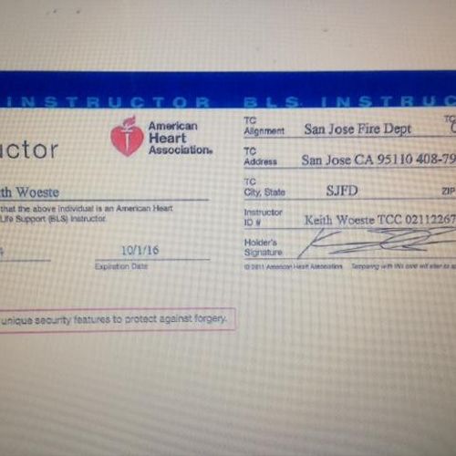 CPR instructor card