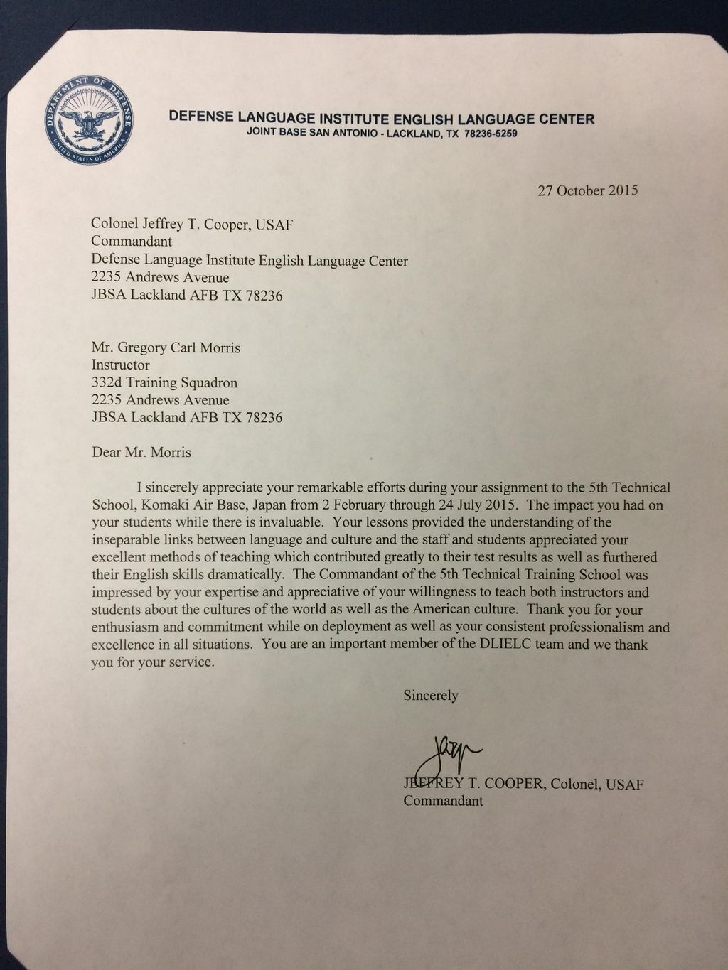 A Letter of Commendation