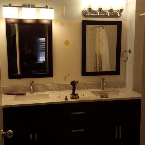 Faucet installs/ update vanity lights to style on 
