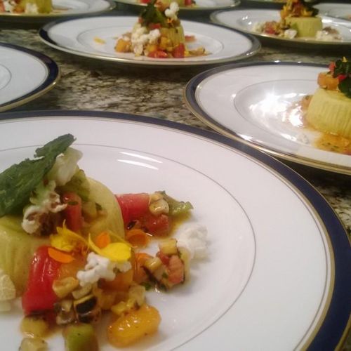 Kettle Corn Flan with Heirloom Tomato Relish and K