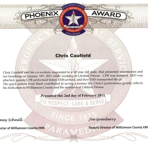 Phoenix Award for saving a life.