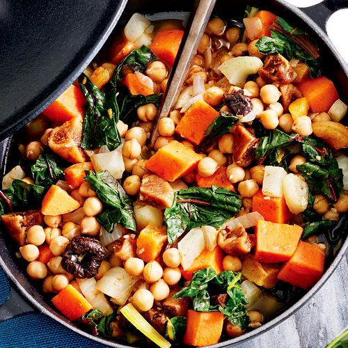 Braised Chickpeas with Swiss Chard and Sweet Potat