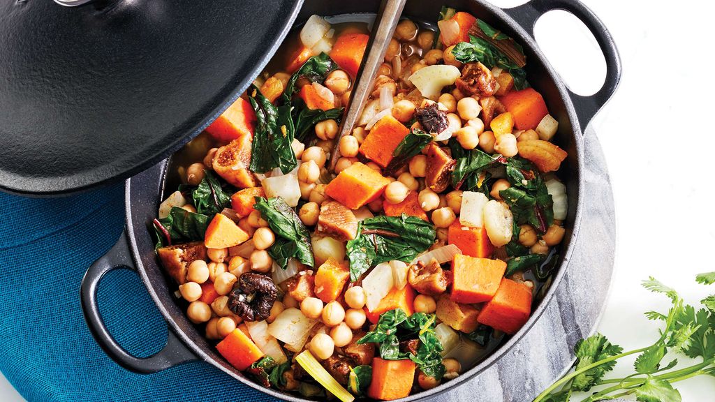 Braised Chickpeas with Swiss Chard and Sweet Potat