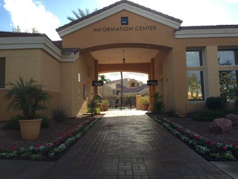 Updated main entrance of commercial building