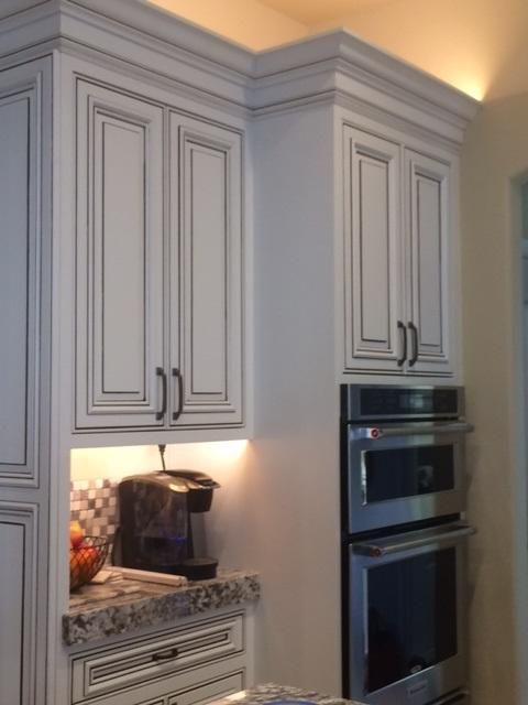 Kitchen Cabinets White with Coffee Decorative Glaz