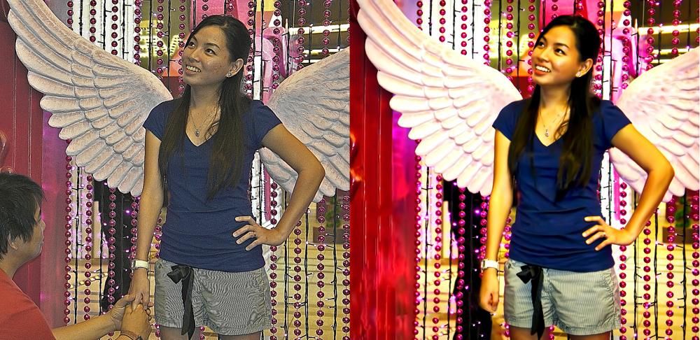 Removal of person from picture/
Enhanced lighting,