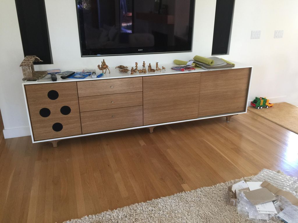 Custom design and built audio cabinet in rift cut 