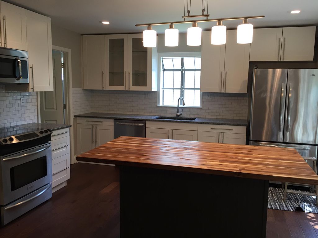 finished kitchen island,walls and ceiling.