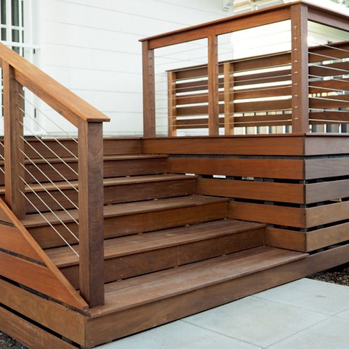 Ipe deck with stainless steel cable railing