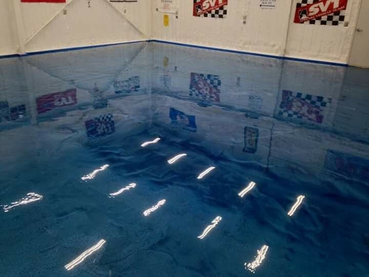Deep Blue metallic epoxy floor for your garage or 