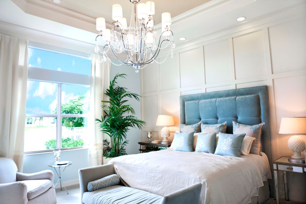 Blue and white feminine bedroom