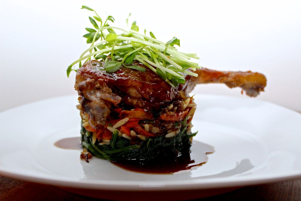 Duck Confit with Spinach and Toasted Farro