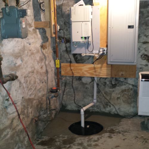 Sump pump installed.  Two new outlets.  Dehumidifi