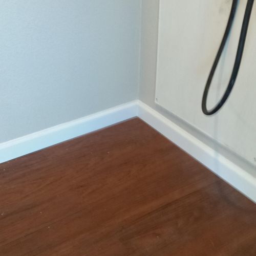 Texture walls, install baseboards and flooring( in