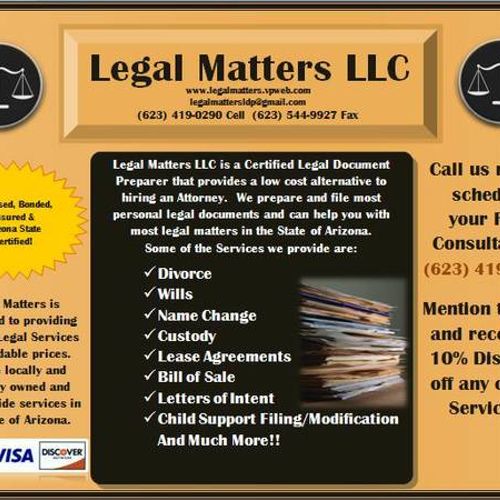 We provide a host of various Legal Services for yo