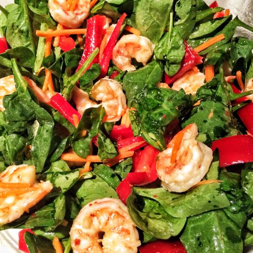 Wild shrimp and veggie salad. Protein packed goodn