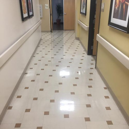 A well maintained hallway in a medical facility.