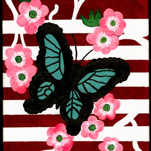 Blue Butterfly in the Springtime Custom Art - Acry
