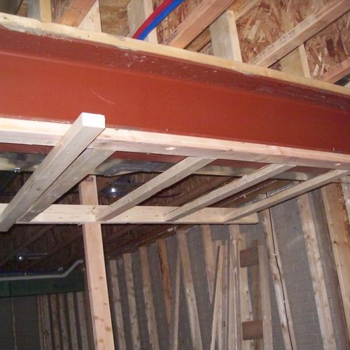 soffits built to hide duct work and I-beam in the 
