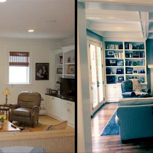 Before and after of a family room renovation in Be