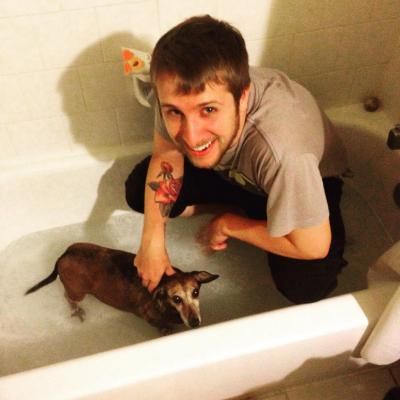 Rocky getting a bath