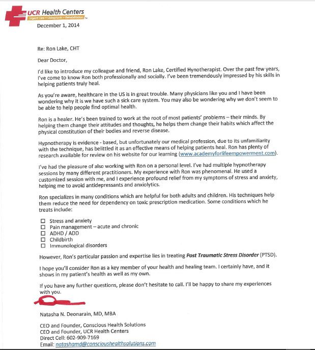 Letter of Recommendation from Dr. Deonarain MD (Ar